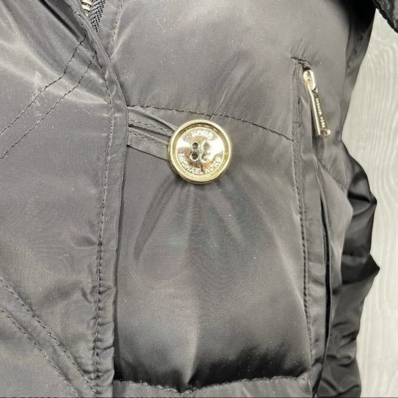 Michael Kors down feather long sleeve puffer jacket black gold buttons high coll - Picture 3 of 12